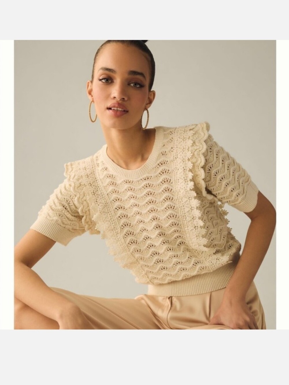 Anthropologie Kachel Simmer Crochet Sweater in Ivory
